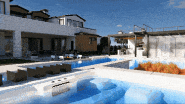 an artist 's impression of a house with a swimming pool and a hot tub