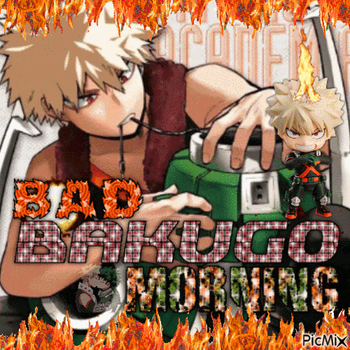 a picture of bakugo from my hero academia is surrounded by fire