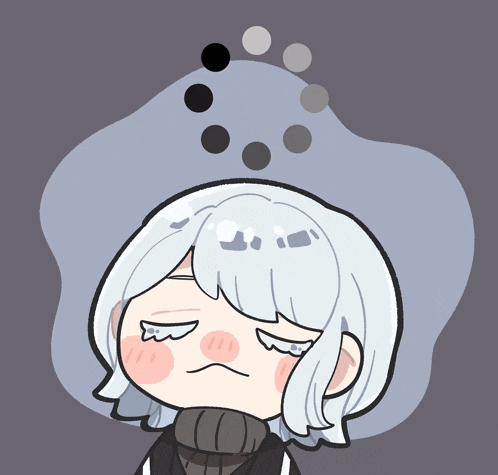 a cartoon drawing of a girl with white hair and a gray background