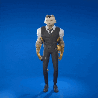 a man with a cat head is flexing his muscles against a blue background