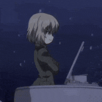 a girl in a military uniform is standing in front of a tank with a stick in her hand .
