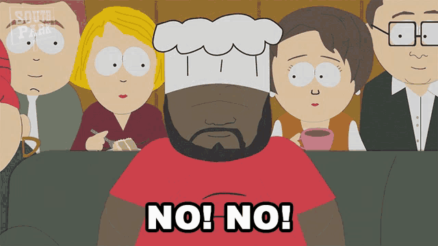 a cartoon of a man wearing a chef 's hat says no no