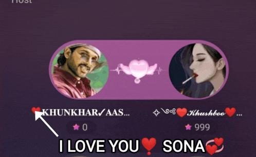a man and a woman are on a purple background with the words i love you sona on the bottom