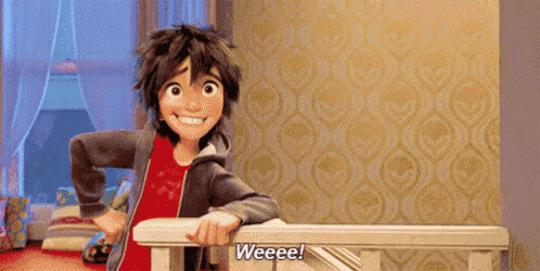 a cartoon character is leaning on a railing and smiling while talking .