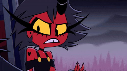a cartoon character with red hair and yellow eyes is making a funny face