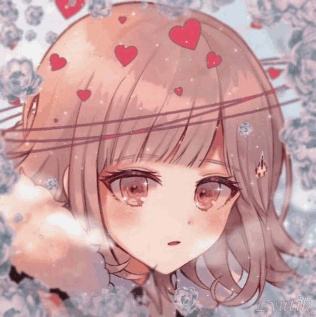 a drawing of a girl with hearts on her head and the name lyntik on the bottom