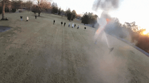 a group of people standing in a field watching a fireworks display