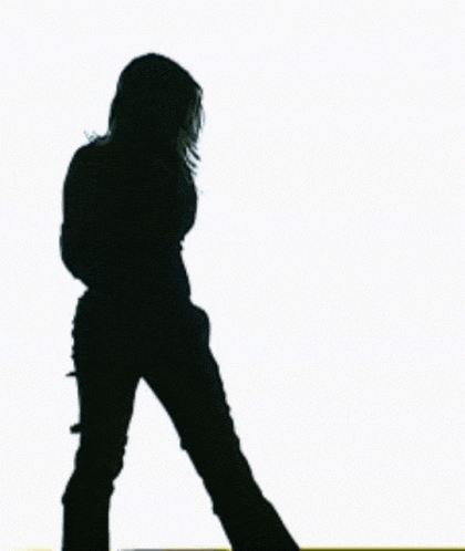 a silhouette of a woman standing on a white background with her arm outstretched .