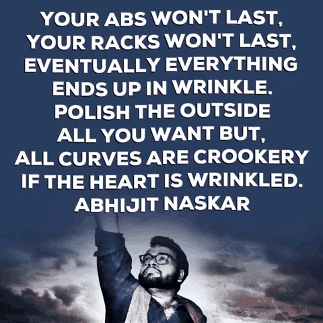 a quote by abhijit naskar is displayed on a blue background