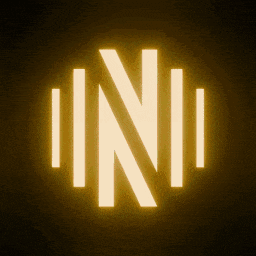 the letter n is glowing in the dark with a yellow background