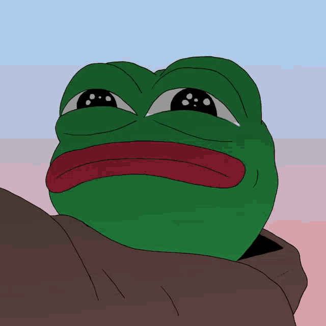 a cartoon of a green frog with a red tongue is crying