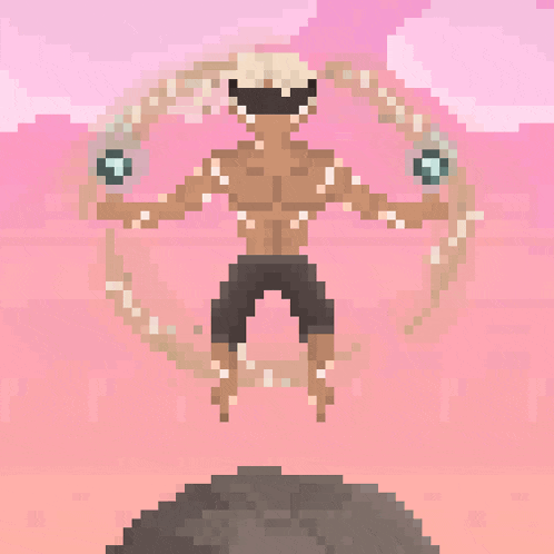 a pixel art of a man holding a sword