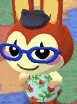 a close up of a cartoon character wearing glasses and a beret .