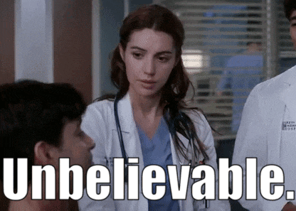 a woman in a lab coat is talking to a man and the word unbelievable is visible