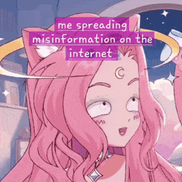 a cartoon of a girl with the words me spreading misinformation on the internet above her head