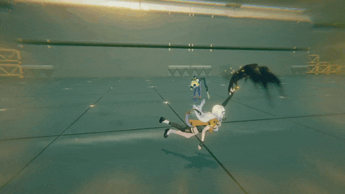 a video game character is flying through the air with a sword