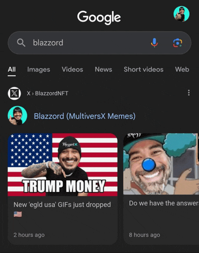 a google search for blazzard shows a picture of a man with a clown nose