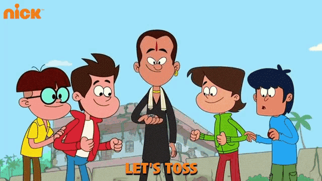 a group of cartoon characters standing next to each other with the words let 's toss on the bottom