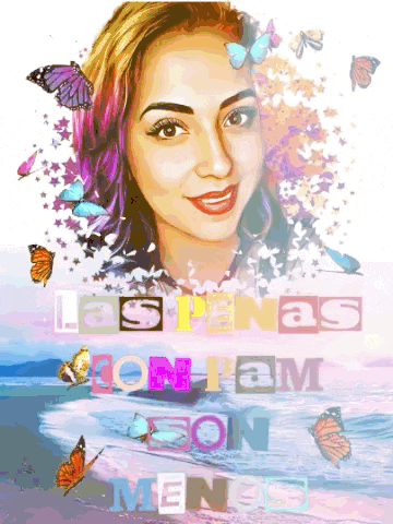 a painting of a woman with butterflies and the words " las penas con tam son menos "