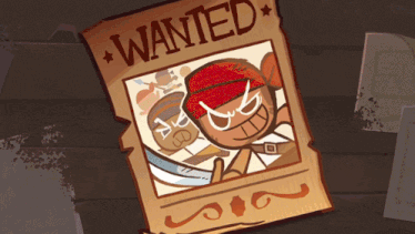 a wanted poster with a picture of a pirate cookie