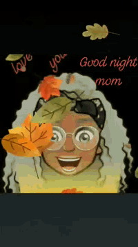 a cartoon drawing of a woman with leaves in her hair and the words good night mom