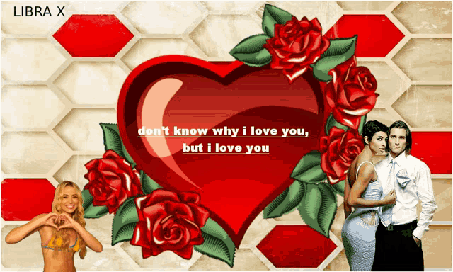 a picture of a woman making a heart with roses and the words " libra x "