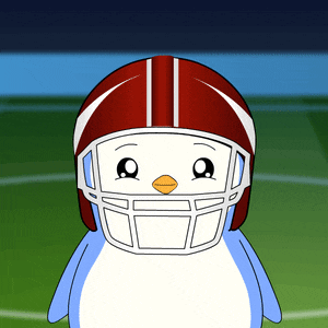 a cartoon of a penguin wearing a football helmet on a field