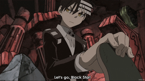 a cartoon character with the words let 's go black star