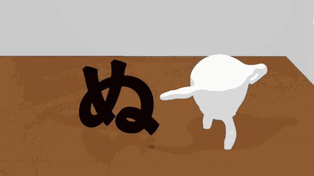 a cartoon character with a red mouth is standing in front of a pile of black pieces of paper