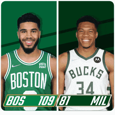 two basketball players from the boston celtics and the bucks are shown