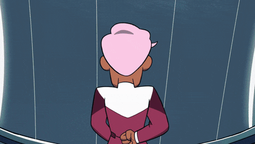a cartoon of a woman with pink hair walking