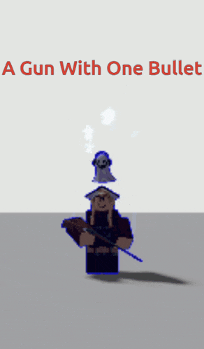 a video game character holding a gun with one bullet coming out of his head
