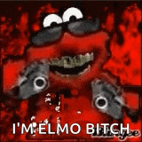 elmo from spongebob squarepants is holding two guns and says `` i 'm elmo bitch '' .