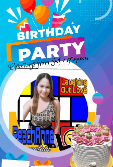 a birthday party flyer with a picture of a girl and a cake