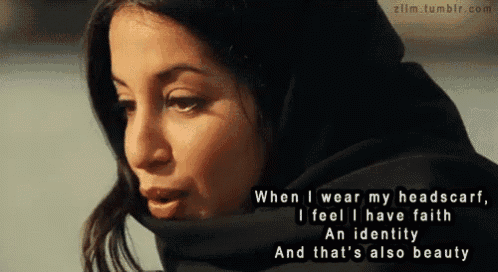 a woman wearing a headscarf with the words when i wear my headscarf i feel