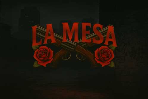 a la mesa logo with two crossed guns and two roses