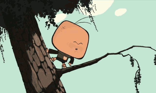 a cartoon character with the number 15 on his shirt is climbing a tree