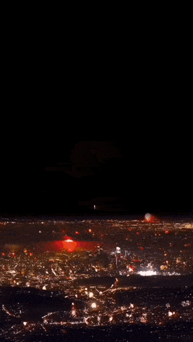 a painting of a large explosion over a city