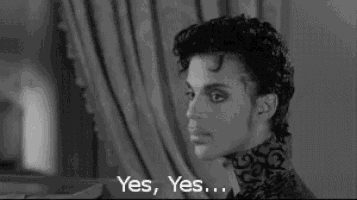 a black and white photo of prince saying yes yes yes