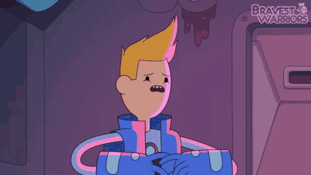 a cartoon character with the words bravest warriors behind him