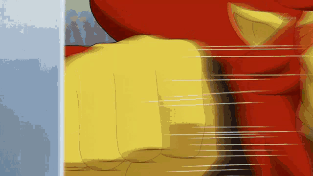 a close up of a cartoon character 's fist that says tokyo