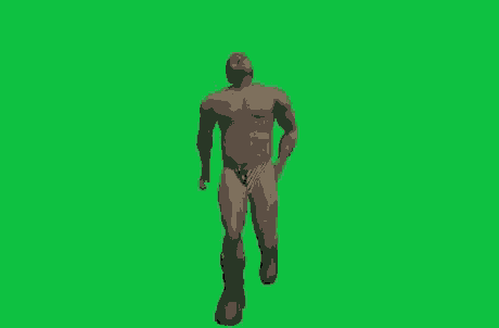 a man in underwear is walking on a green screen .