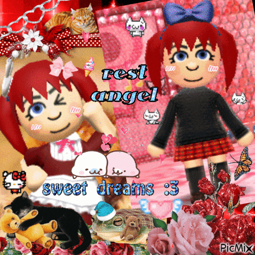 a picture of a doll with red hair and the words rest angel sweet dreams 3