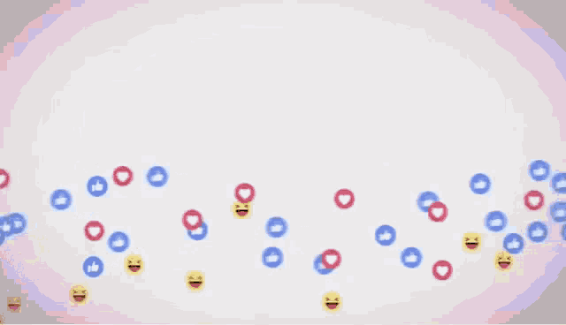a bunch of smiley faces and circles are floating in the air