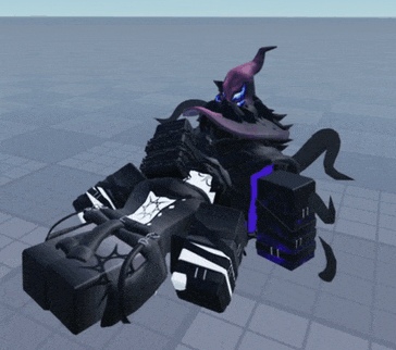 a cartoon character with purple horns is sitting on a stack of black boxes