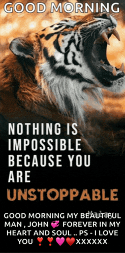 a picture of a tiger with a good morning message on it