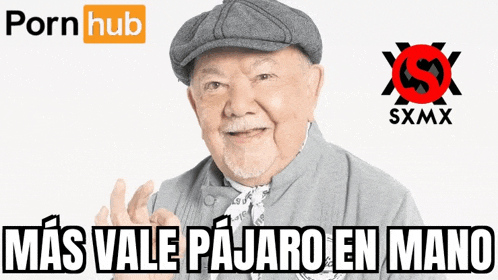 an older man with a gray hat is giving an ok sign in front of pornhub and sxmx