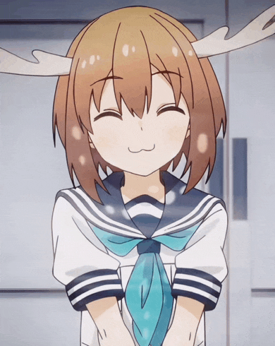 a girl with antlers on her head is wearing a school uniform