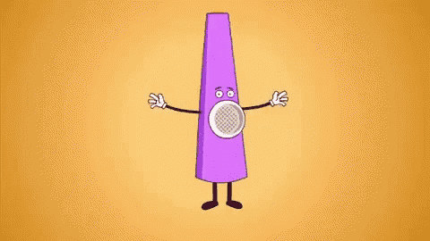 a cartoon illustration of a kazoo with arms and legs and a surprised face .