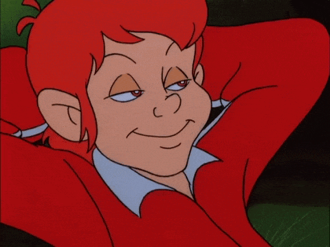 a cartoon character with red hair has his eyes closed